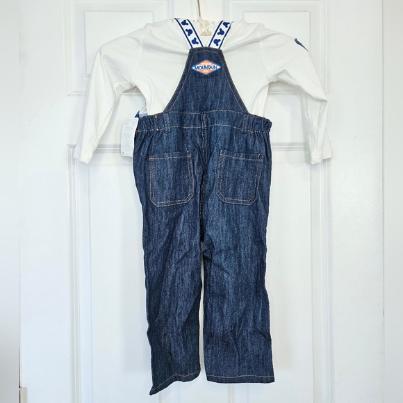 Disney Mickey Mouse Blue Denim Overalls + Shirt Baby Kids New 18-24M - Picture 4 of 6